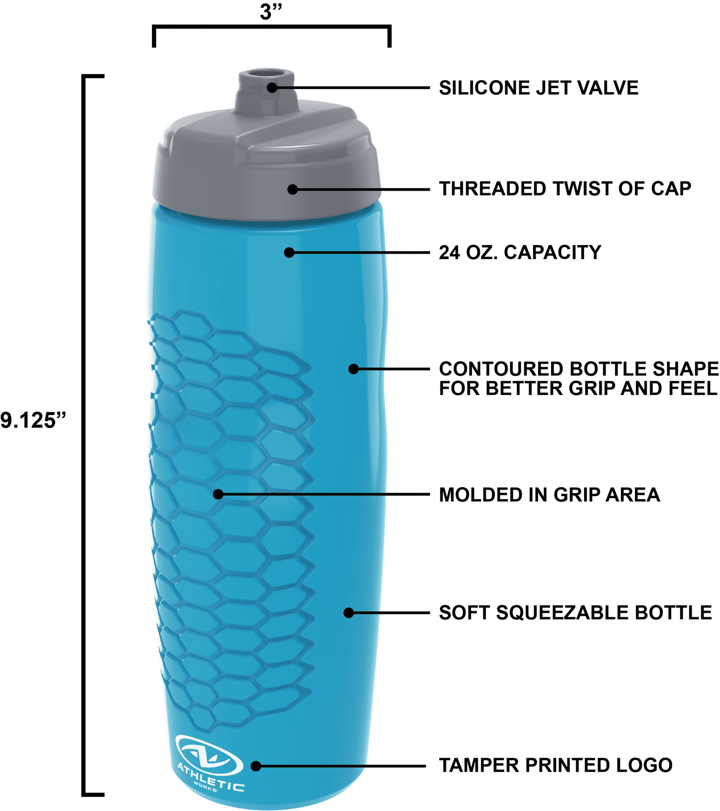 24 Fluid Ounces Jet Squeezable Bottle- Blue