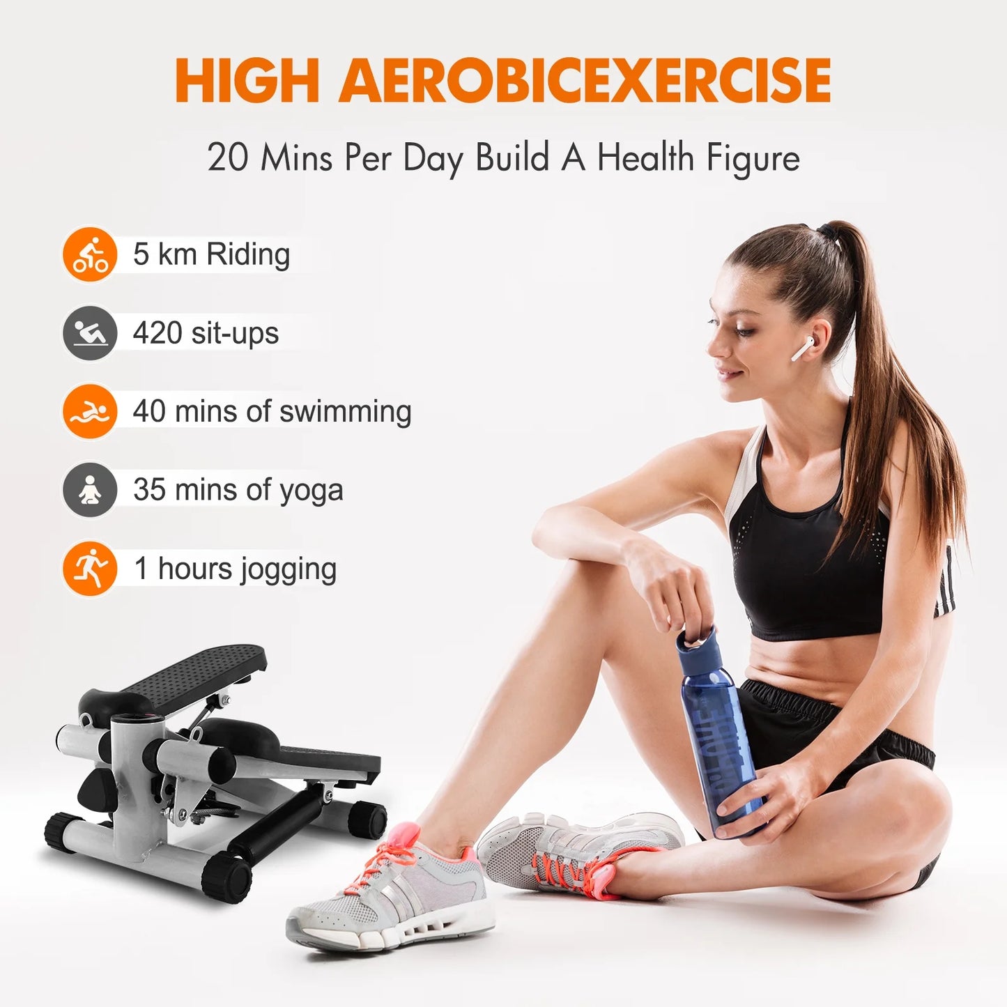 Steppers for Exercise,Stair Stepper with Resistance Bands,Mini Aerobic Stepper Exercise Machine,Stair Climber Equipment with LCD Monitor,White